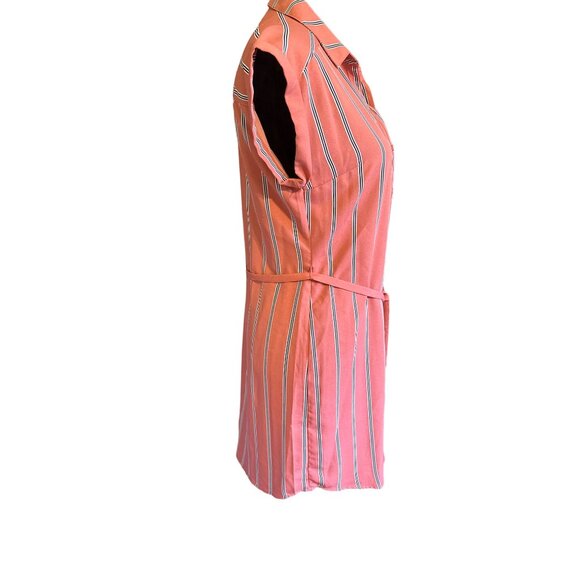 💖Express Women's Sleeveless Striped Button-Up Tunic Dress Size SP Salmon - Picture 3 of 6
